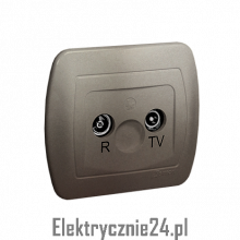 Gniazdo antenowe R-TV przelotowe monoblok, satynowe - elektrycznie24.pl
